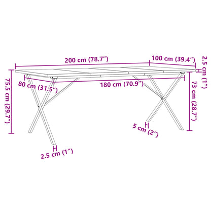 Esstisch X-Gestell 200x100x75,5cm Massivholz Kiefer & Gusseisen