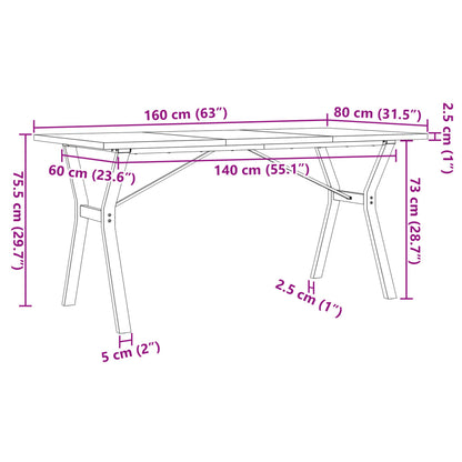 Esstisch Y-Gestell 160x80x75,5 cm Massivholz Kiefer & Gusseisen