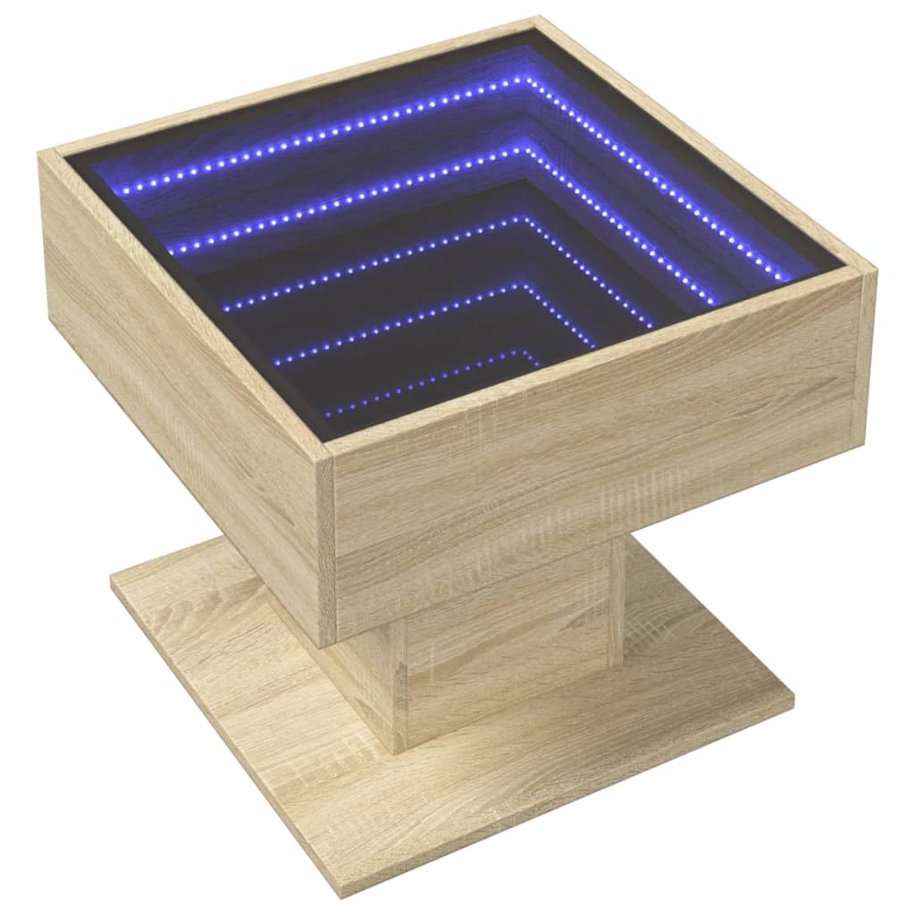 LED-Couchtisch Sonoma Eiche 50x50x45 cm Holzwerkstoff