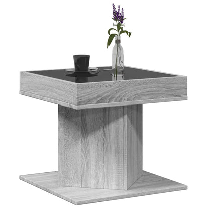 LED-Couchtisch Grau Sonoma 50x50x45 cm Holzwerkstoff