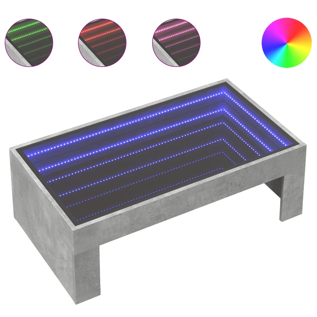 Couchtisch mit Infinity-LED Betongrau 90x50x30 cm