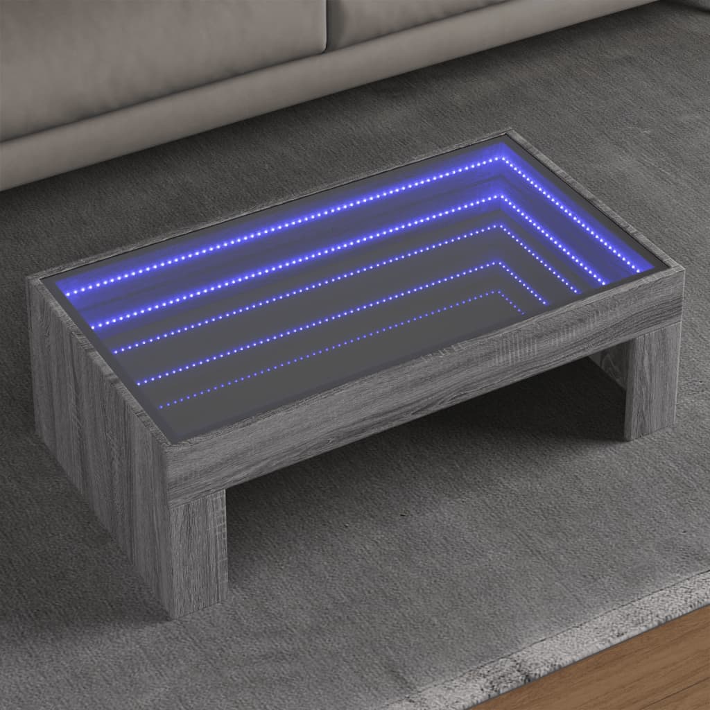 Couchtisch mit Infinity-LED Grau Sonoma 90x50x30 cm