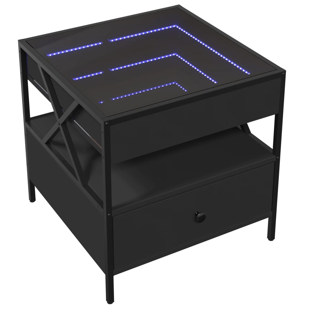 Couchtisch mit Infinity-LED Schwarz 50x50x51 cm