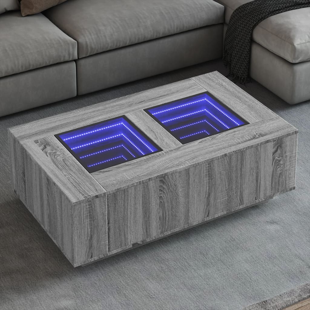 Couchtisch mit Infinity-LED Grau Sonoma 116x69x40 cm