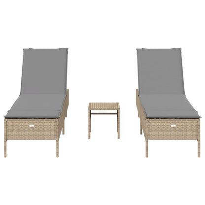 3-tlg. Sonnenliegen-Set mit Auflage Beige Poly Rattan