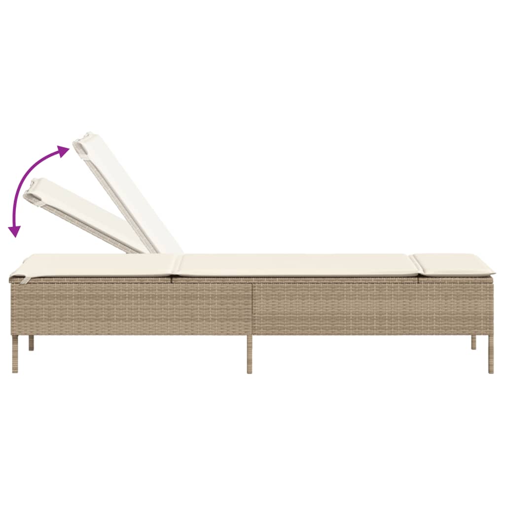 3-tlg. Sonnenliegen-Set mit Auflage Beige Poly Rattan