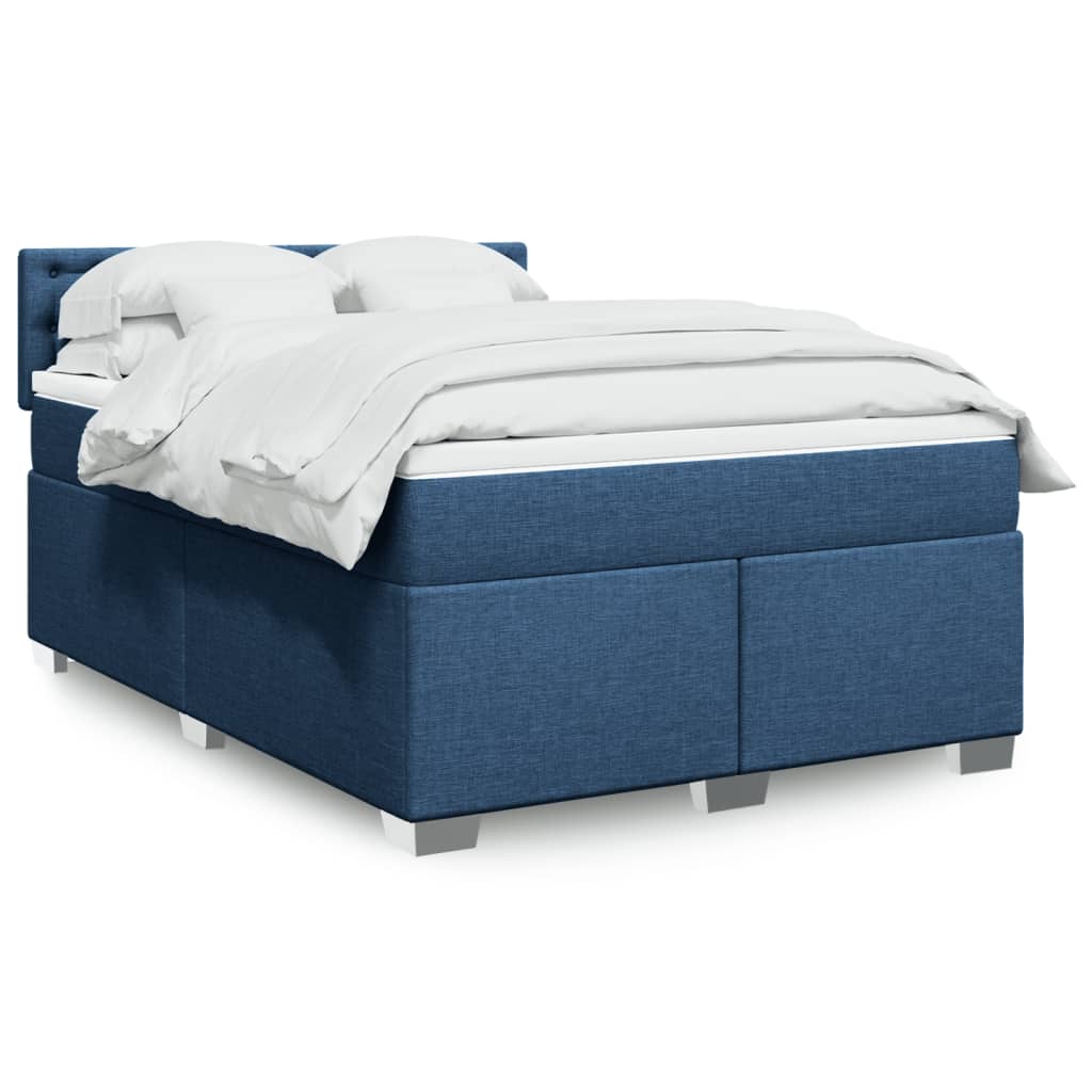 Boxspringbett mit Matratze Blau 140x200 cm Stoff