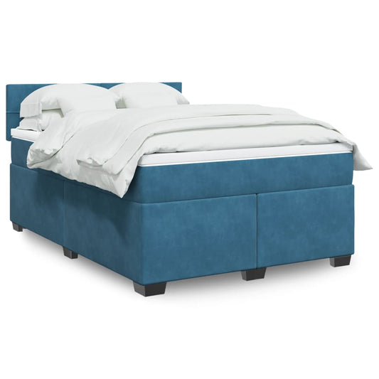 Boxspringbett mit Matratze Blau 160x200 cm Samt