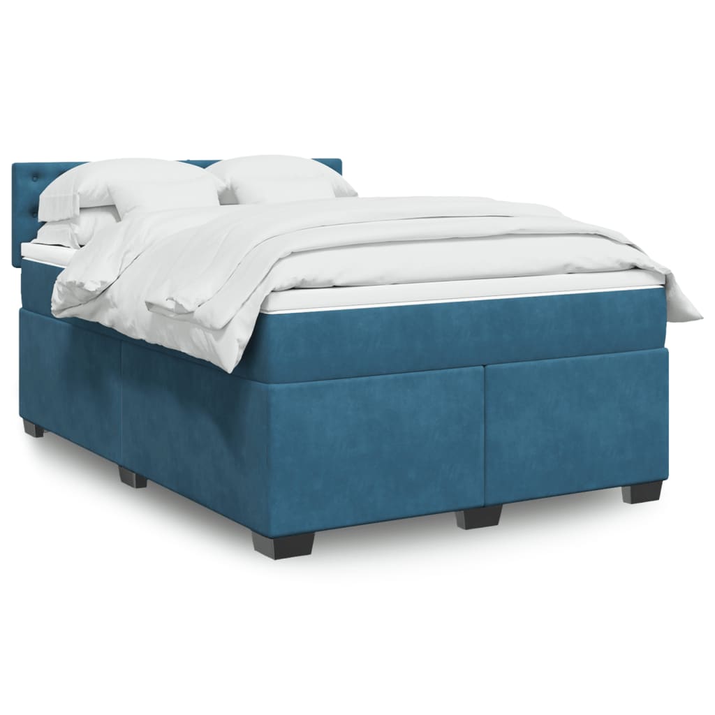 Boxspringbett mit Matratze Blau 160x200 cm Samt