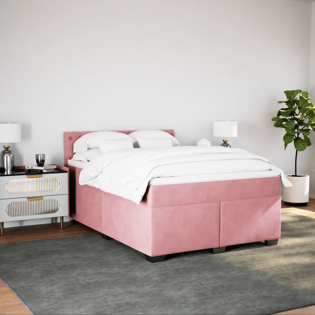 Boxspringbett mit Matratze Rosa 140x200 cm Samt