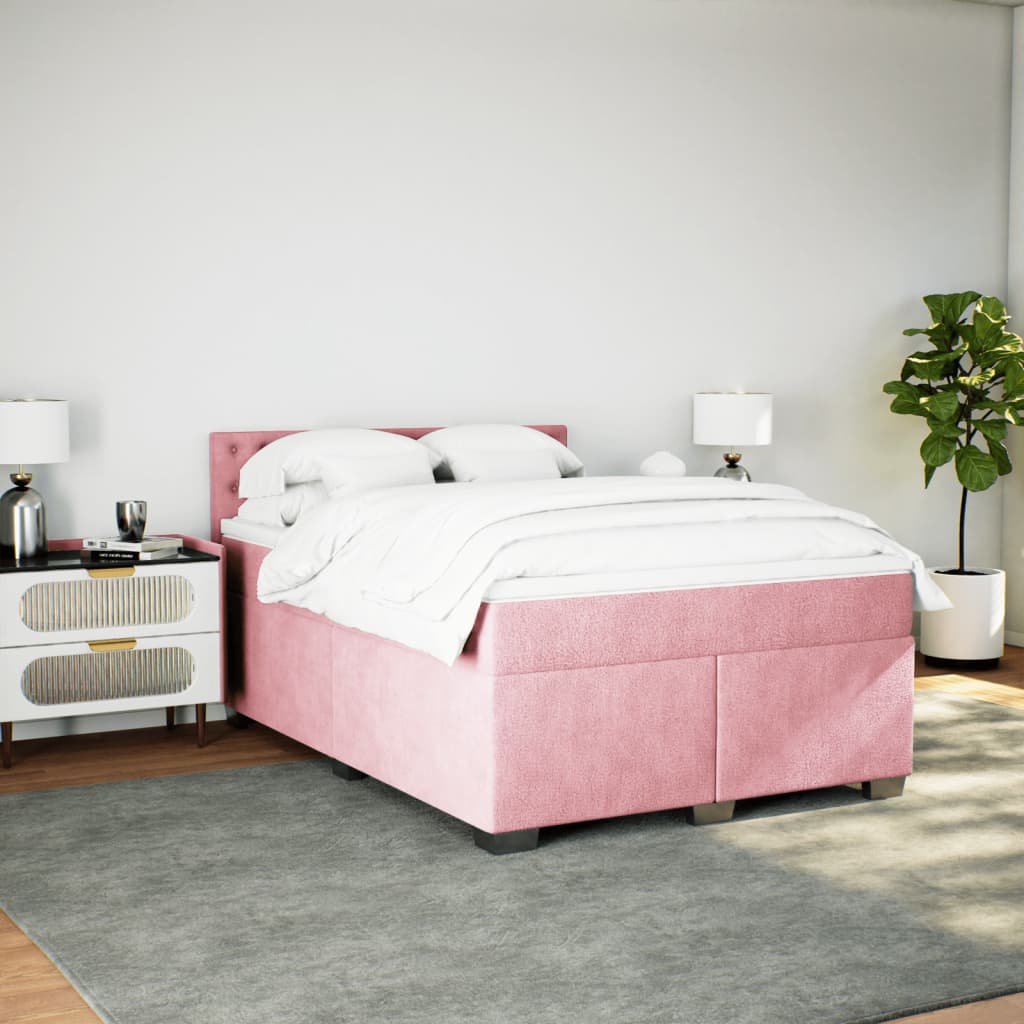 Boxspringbett mit Matratze Rosa 140x200 cm Samt