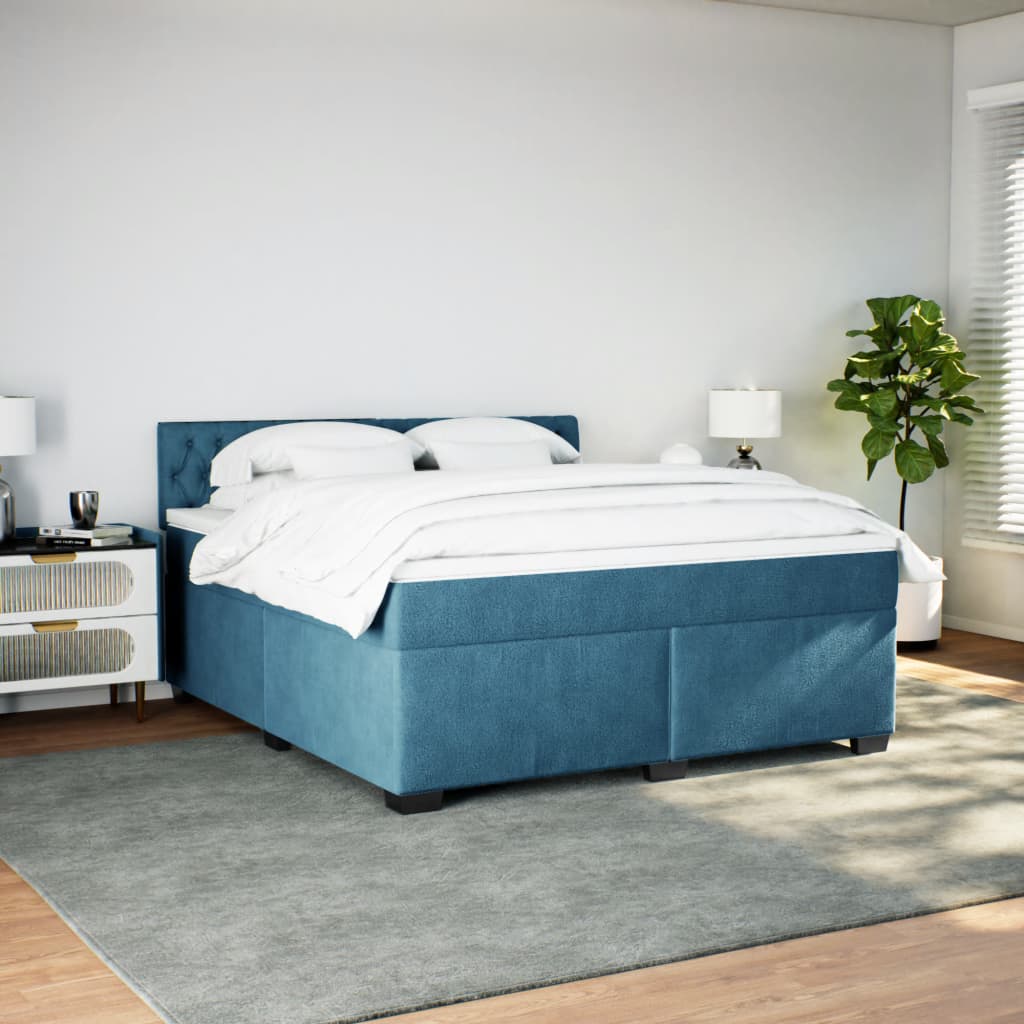 Boxspringbett mit Matratze Blau 180x200 cm Samt