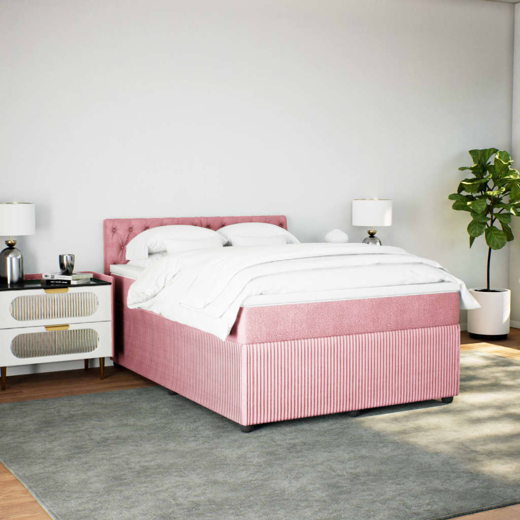 Boxspringbett mit Matratze Rosa 140x200 cm Samt