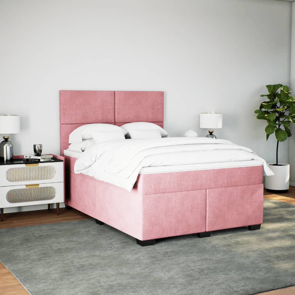 Boxspringbett mit Matratze Rosa 140x200 cm Samt