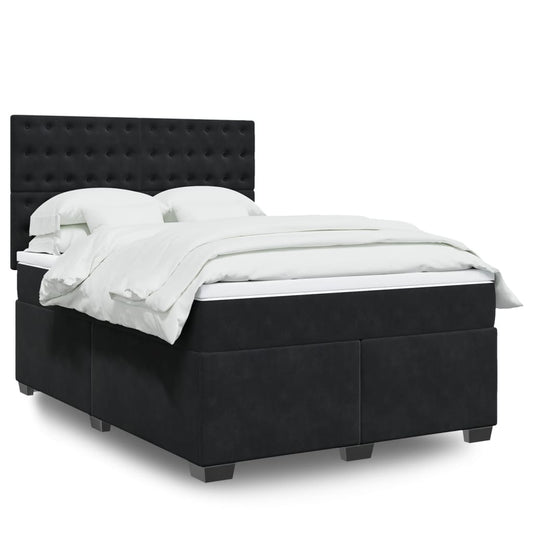 Boxspringbett mit Matratze Schwarz 140x200 cm Samt