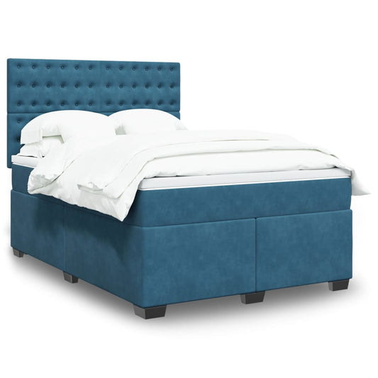 Boxspringbett mit Matratze Blau 140x200 cm Samt