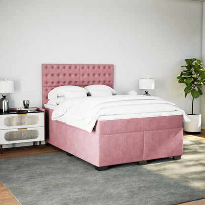 Boxspringbett mit Matratze Rosa 140x200 cm Samt