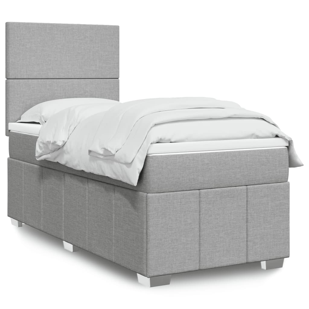 Boxspringbett mit Matratze Hellgrau 90x200 cm Stoff