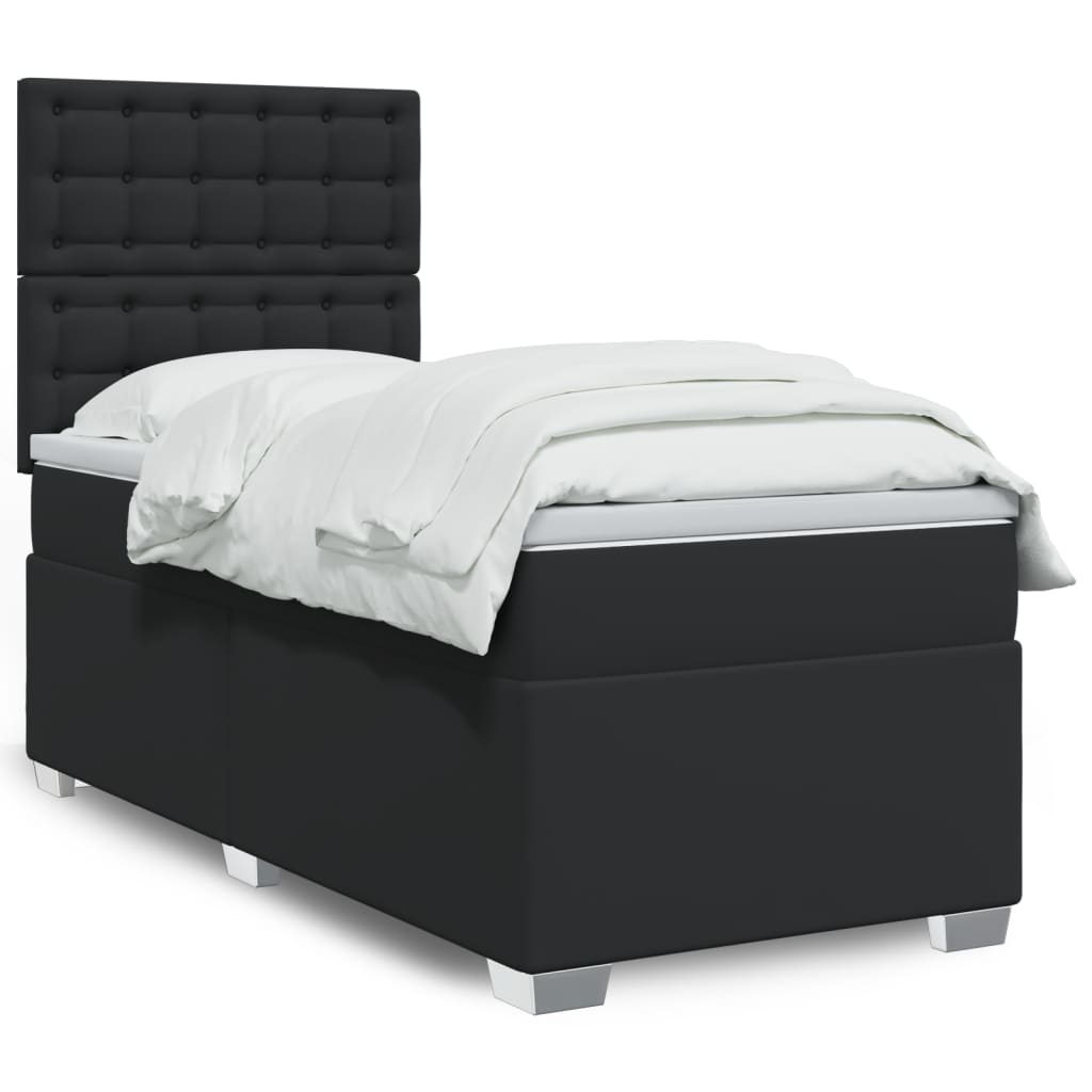 Boxspringbett mit Matratze Schwarz 90x200 cm Kunstleder