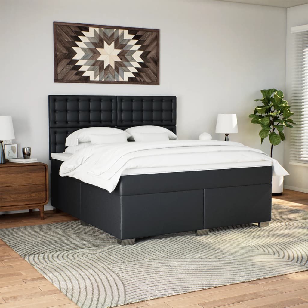 Boxspringbett mit Matratze Schwarz 180x200 cm Kunstleder