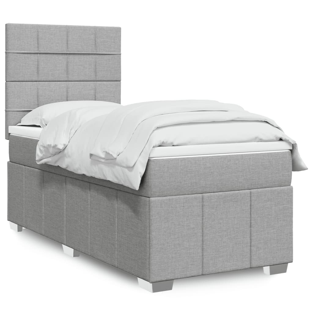 Boxspringbett mit Matratze Hellgrau 90x200 cm Stoff