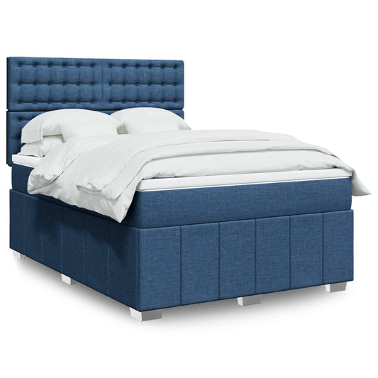 Boxspringbett mit Matratze Blau 140x200 cm Stoff