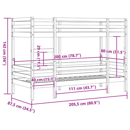 Etagenbett Wachsbraun 80x200 cm Massivholz Kiefer