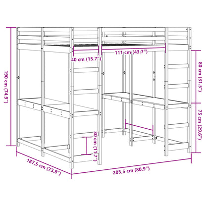 Hochbett mit Schreibtisch & Leiter Braun 180x200 cm Kiefernholz