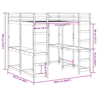 Hochbett mit Schreibtisch & Leiter 160x200 cm Massivholz Kiefer