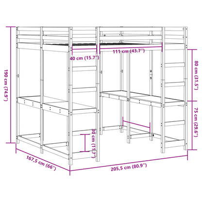 Hochbett mit Schreibtisch & Leiter Braun 160x200 cm Kiefernholz