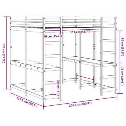 Hochbett mit Schreibtisch & Leiter Braun 140x200 cm Kiefernholz