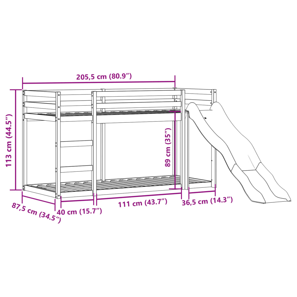 Etagenbett mit Rutsche & Leiter Wachsbraun 80x200cm Kiefernholz