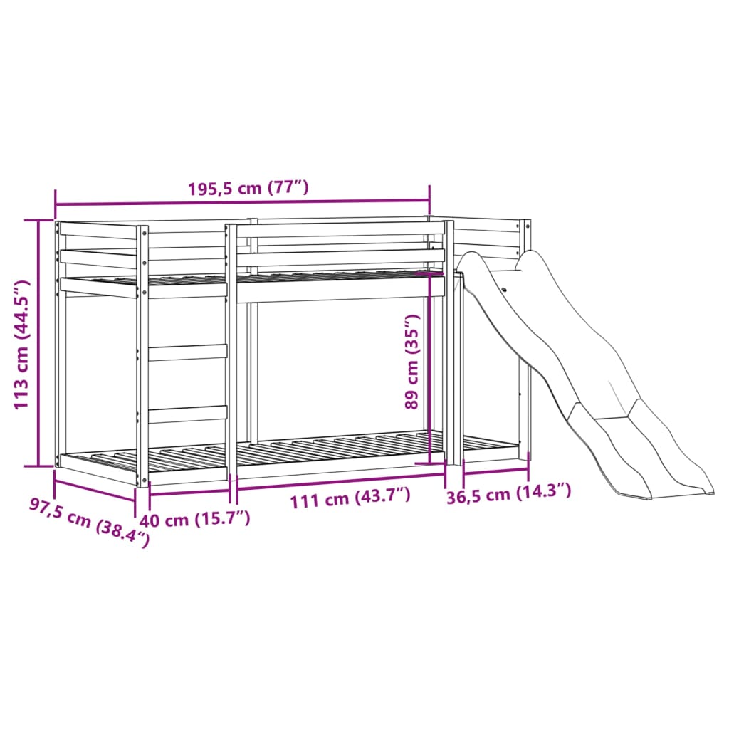 Etagenbett mit Rutsche & Leiter Wachsbraun 90x190cm Kiefernholz