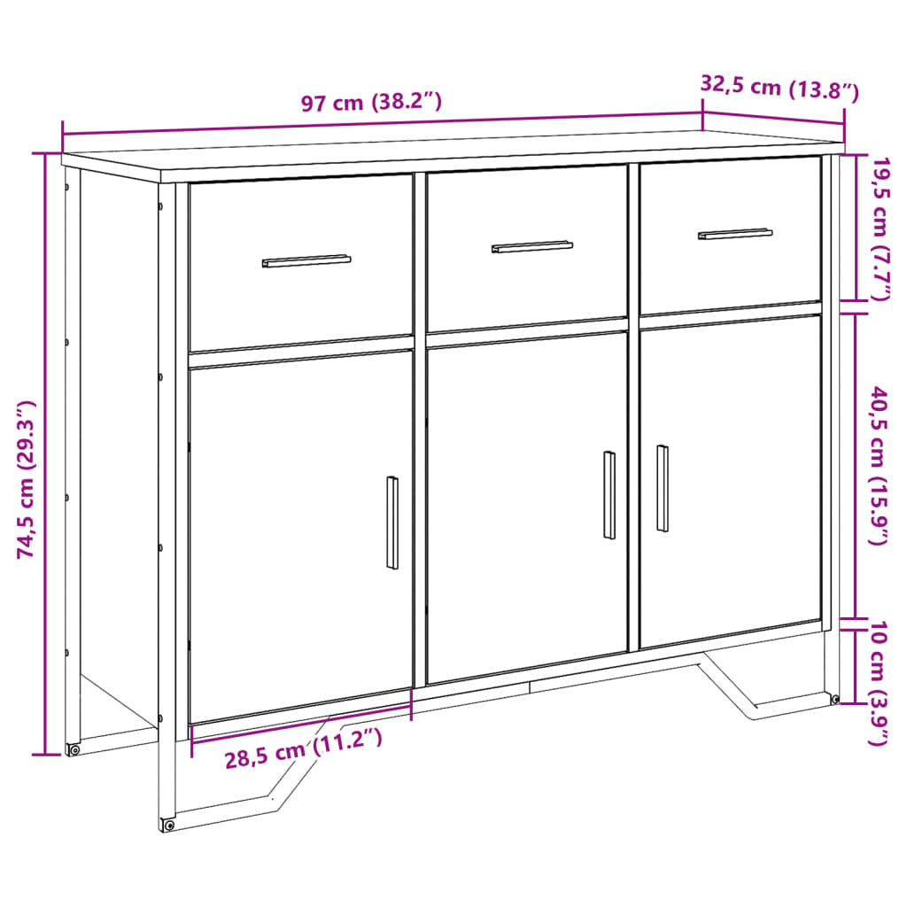 Sideboard Sonoma-Eiche 97x32,5x74,5 cm Holzwerkstoff