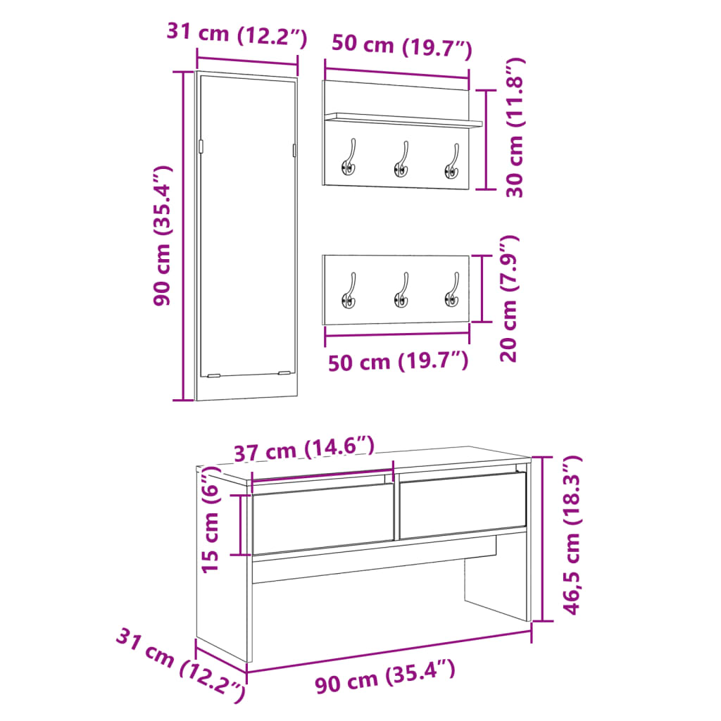 4-tlg. Flurmöbel-Set Weiß Holzwerkstoff