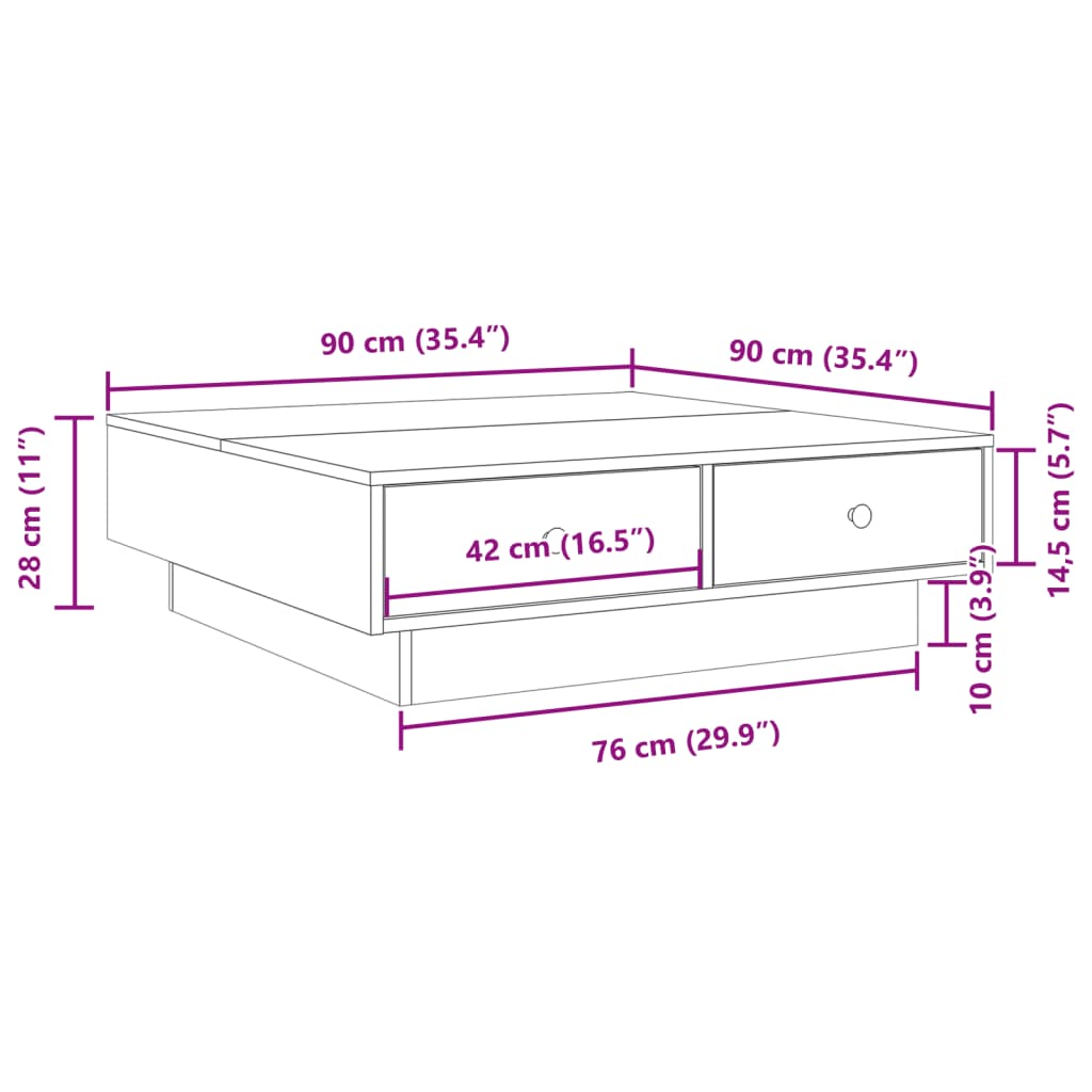 Couchtisch Grau Sonoma 90x90x28 cm Holzwerkstoff