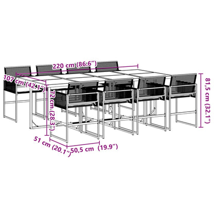 9-tlg. Garten-Essgruppe mit Kissen Schwarz Poly Rattan