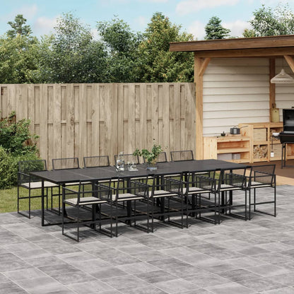 13-tlg. Garten-Essgruppe mit Kissen Schwarz Poly Rattan