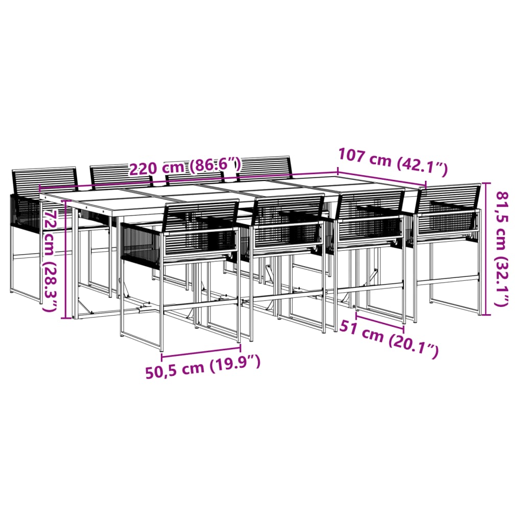 9-tlg. Garten-Essgruppe mit Kissen Schwarz Poly Rattan