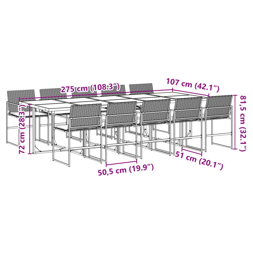 11-tlg. Garten-Essgruppe mit Kissen Schwarz Poly Rattan