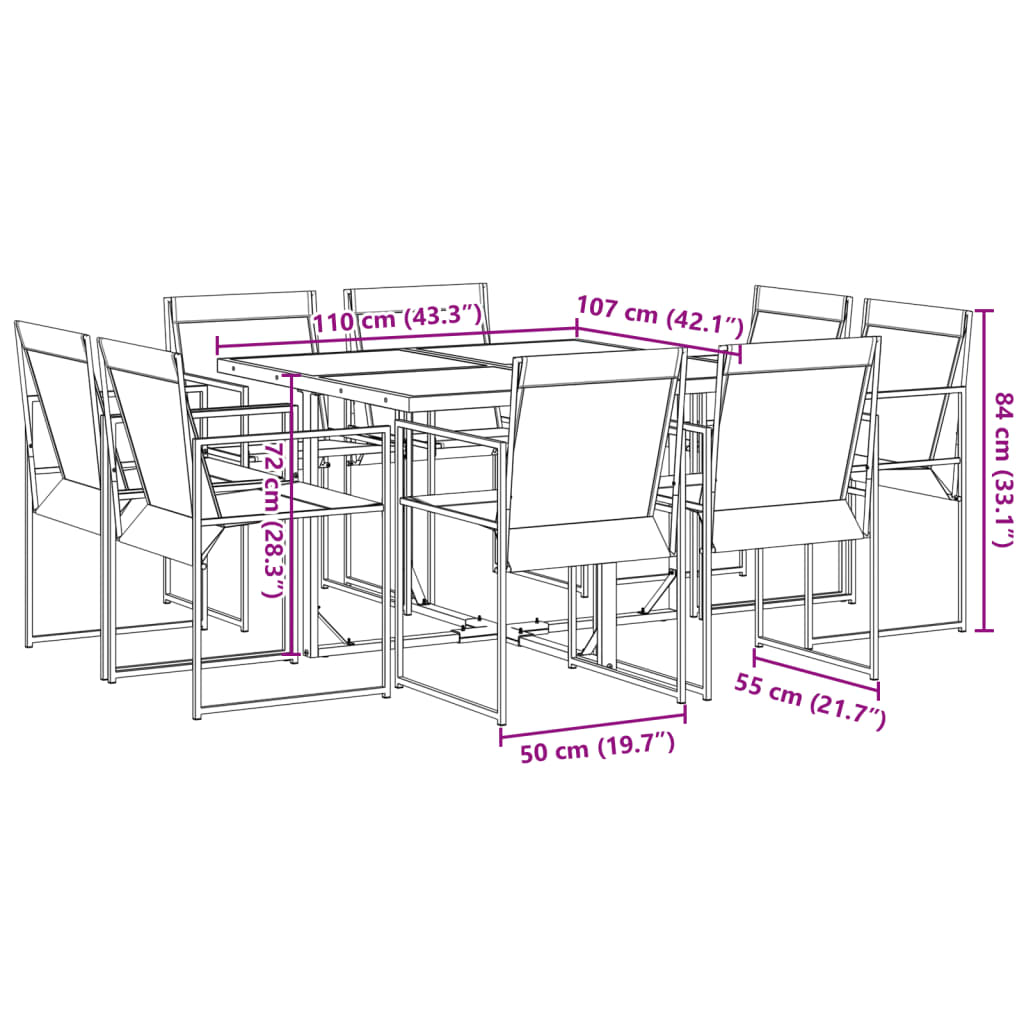 9-tlg. Garten-Essgruppe Schwarz Textilene