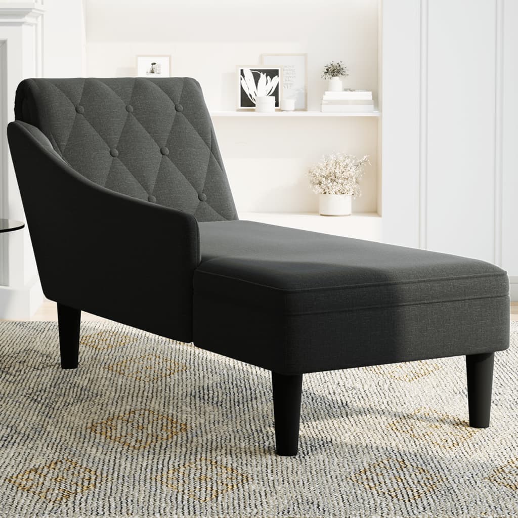 Chaiselongue mit Kissen und Rechter Armlehne Schwarz Stoff