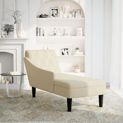 Chaiselongue mit Kissen und Rechter Armlehne Creme Stoff