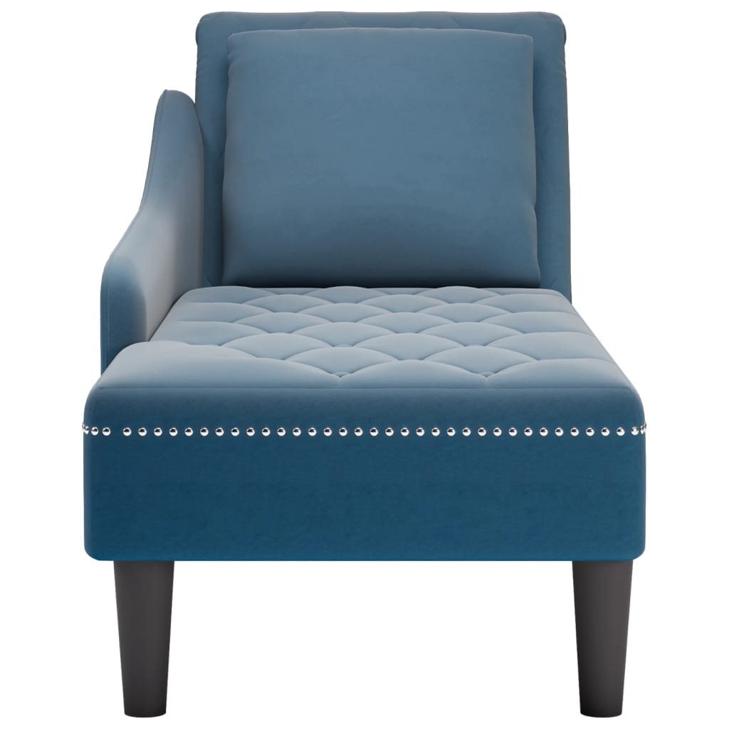 Chaiselongue mit Kissen und Rechter Armlehne Blau Samt