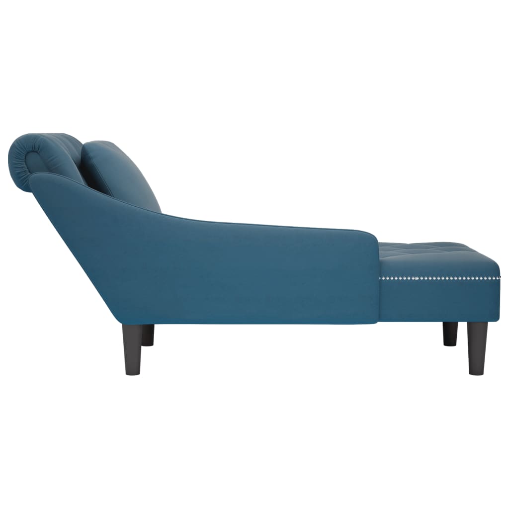 Chaiselongue mit Kissen und Rechter Armlehne Blau Samt