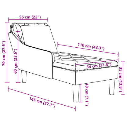 Chaiselongue mit Kissen und Rechter Armlehne Hellgrau Samt