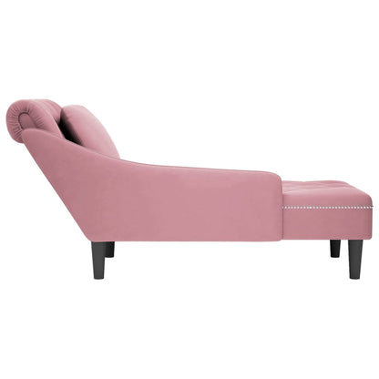 Chaiselongue mit Kissen und Rechter Armlehne Rosa Samt