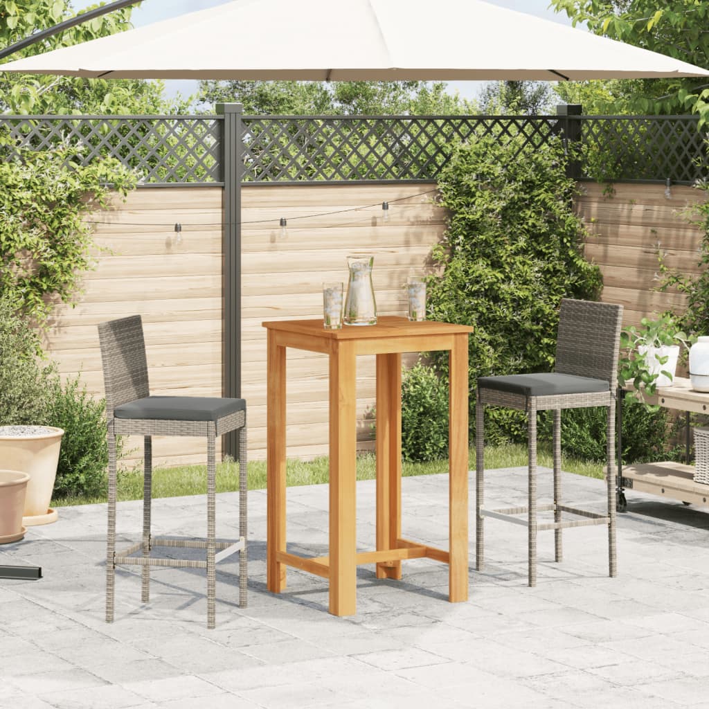 3-tlg. Gartenbar-Set Grau Massivholz Akazie und Poly Rattan