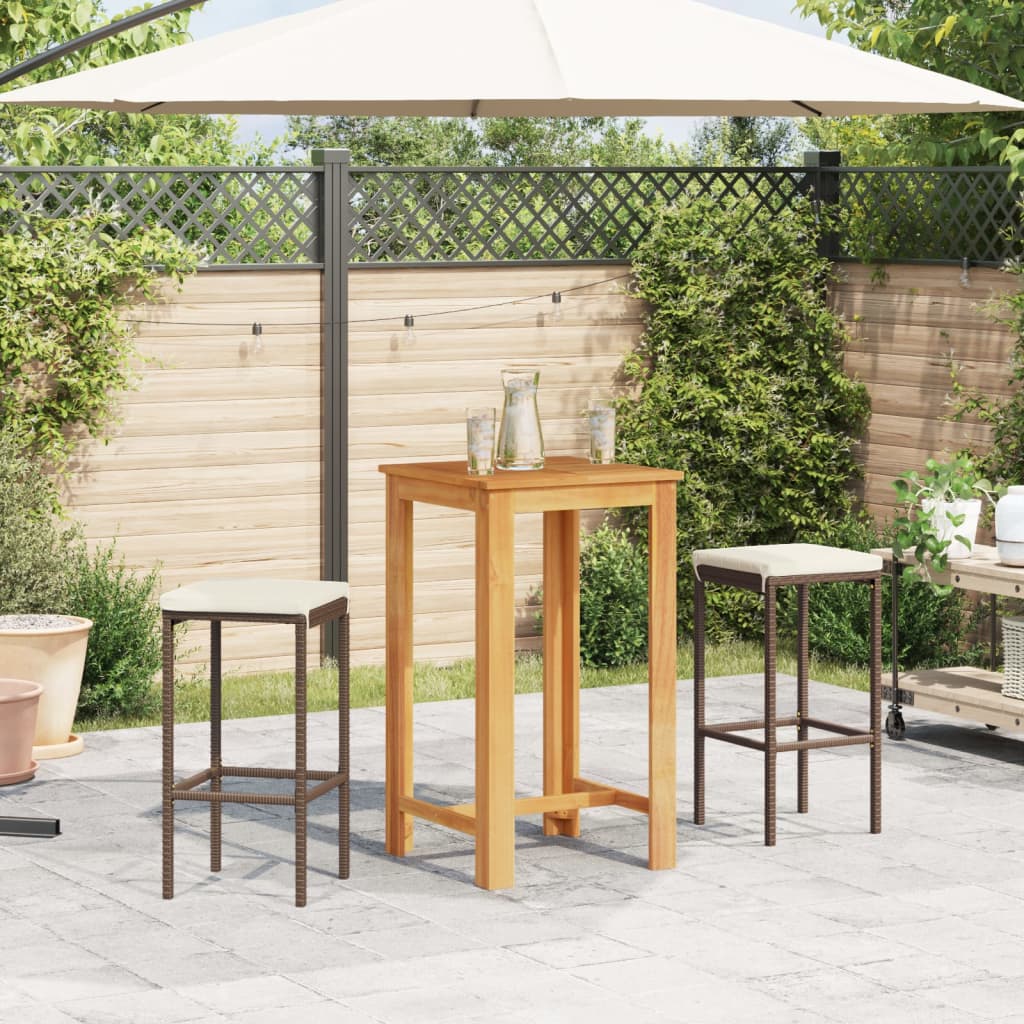 3-tlg. Gartenbar-Set Braun Massivholz Akazie und Poly Rattan