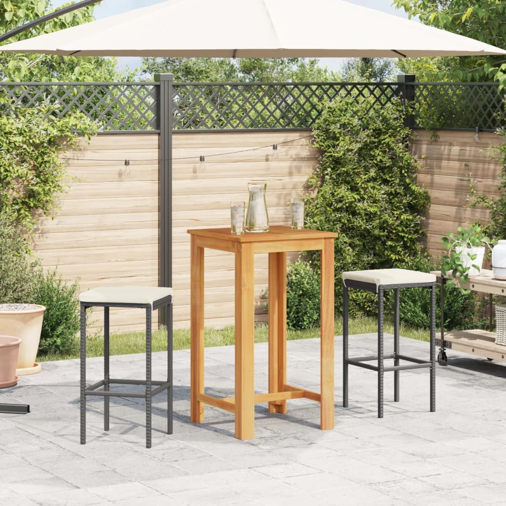 3-tlg. Gartenbar-Set Schwarz Massivholz Akazie und Poly Rattan